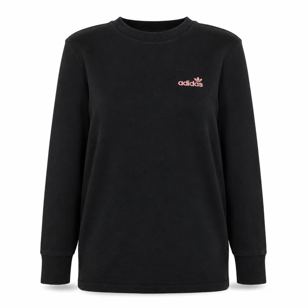 Front view of Adidas Women Black Long Sleeve Crew Neck Pullover Sweatshirt UK 8
