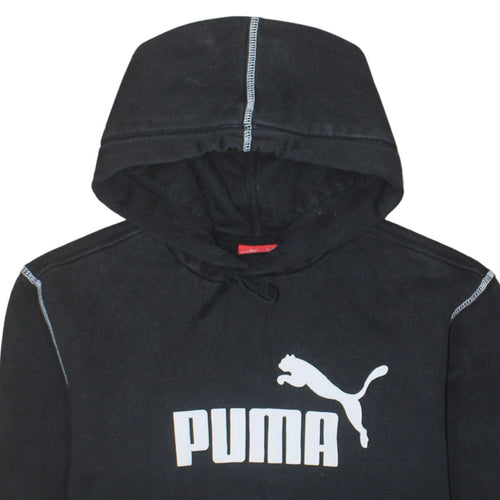 Puma Men's Black Pullover Hoodie S Logo Fleece Sportswear