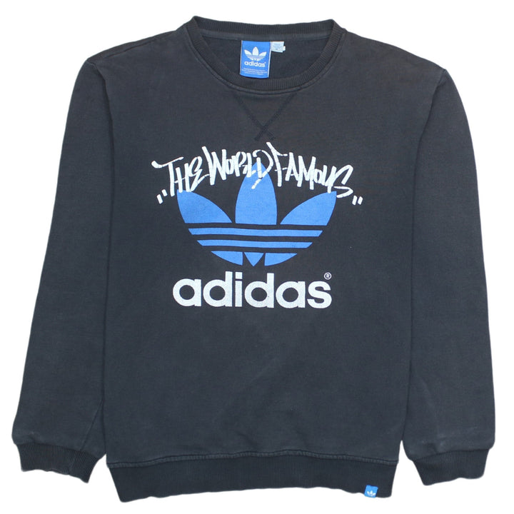 Adidas Mens Black Medium Pullover Sweatshirt with Logo Print