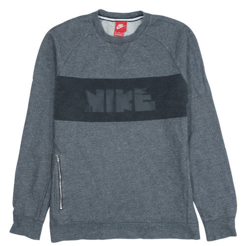 Nike Men's Grey Crew Neck Pullover Sweatshirt M Sports Logo Zip