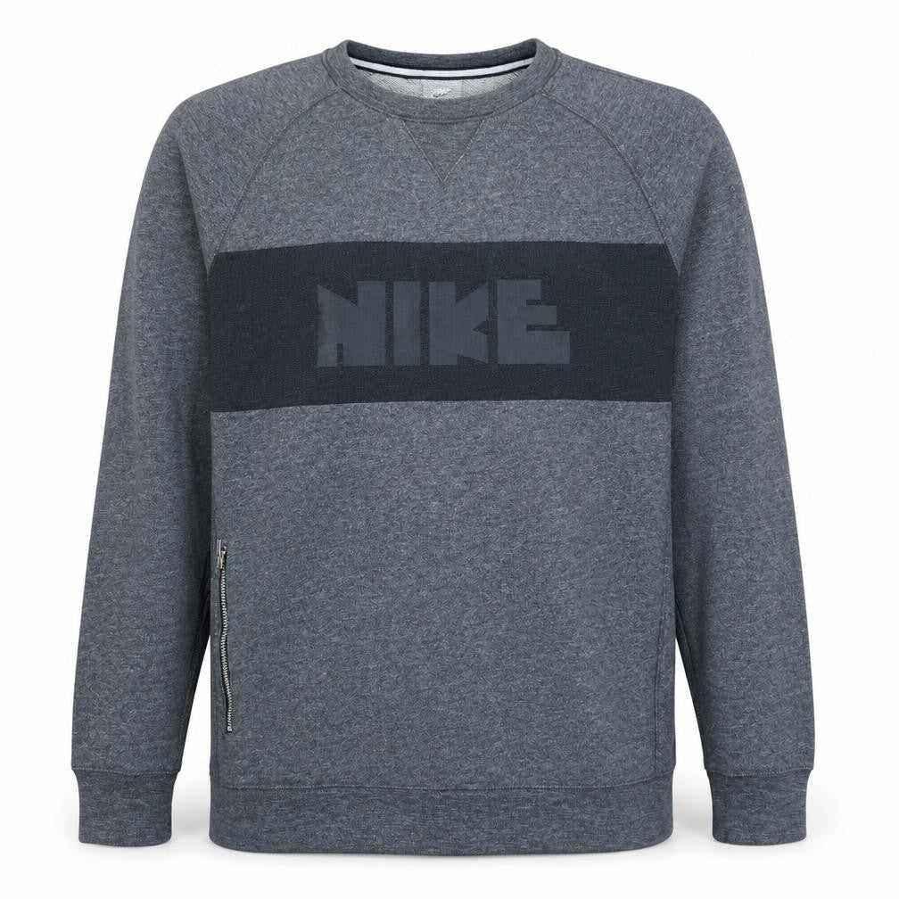 Front view of Nike Men's Grey Crew Neck Pullover Sweatshirt M Sports Logo Zip