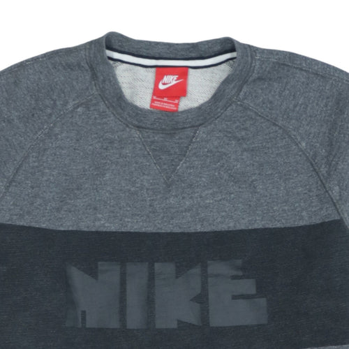 Nike Men's Grey Crew Neck Pullover Sweatshirt M Sports Logo Zip