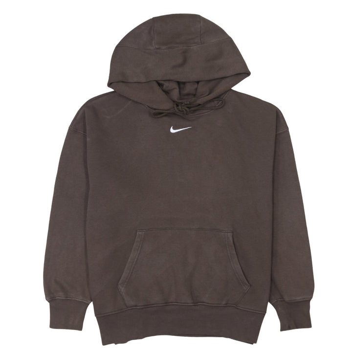 Nike Women Brown Pullover Hoodie Small Cotton Blend Logo Sweatshirt