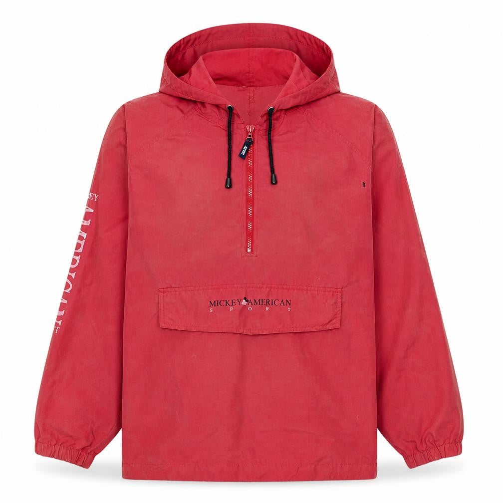 Disney Men's Red XL Mickey American Sports Hooded Anorak Jacket