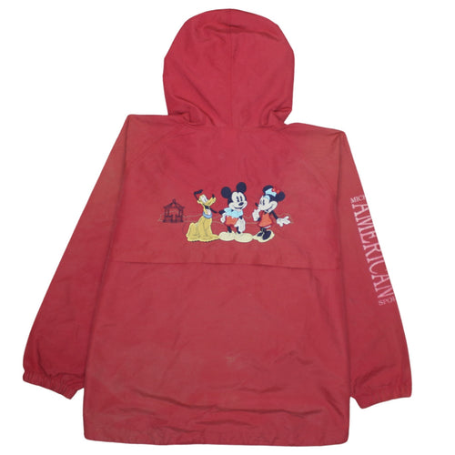 Disney Men's Red XL Mickey American Sports Hooded Anorak Jacket
