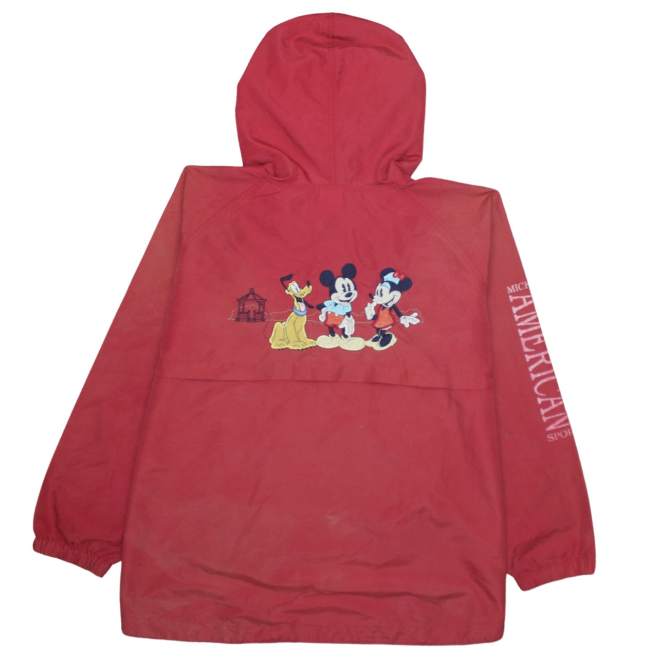 Disney Men's Red XL Mickey American Sports Hooded Anorak Jacket