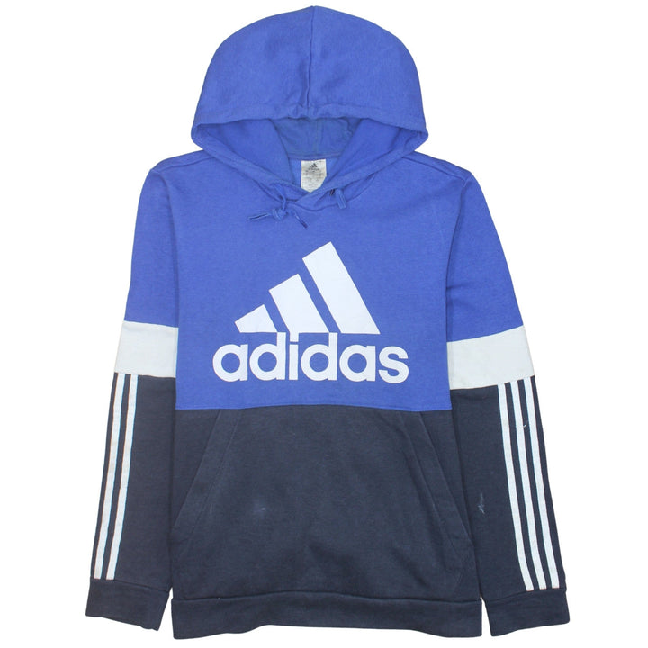 Adidas Men Blue Pullover Hoodie L Sports Logo Fleece