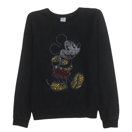 Disney Women Black Sequin Minnie Mouse Pullover Sweatshirt Size 14