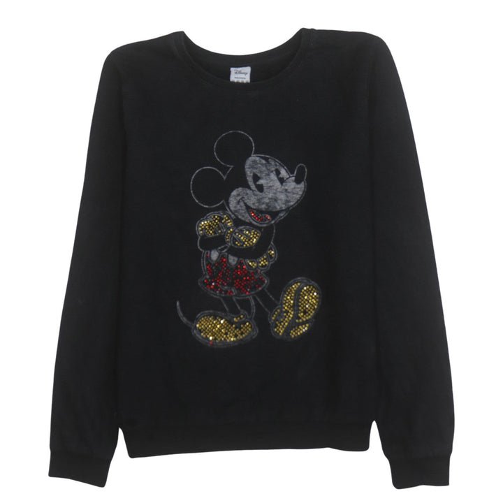 Disney Women Black Sequin Minnie Mouse Pullover Sweatshirt Size 14
