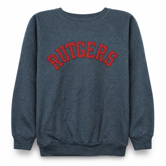 Front view of Champion Men's Blue Rutgers Crew Neck Sweatshirt, size L, Vintage