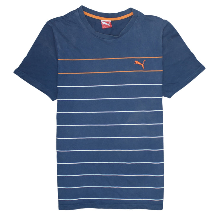 Puma Men's Blue Striped Crew Neck Cotton T-Shirt Size M