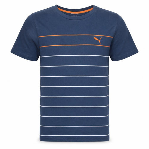 Puma Men's Blue Striped Crew Neck Cotton T-Shirt Size M