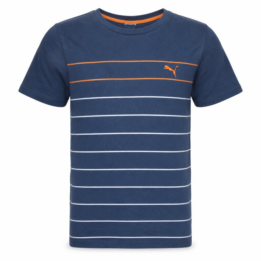 Puma Men's Blue Striped Crew Neck Cotton T-Shirt Size M