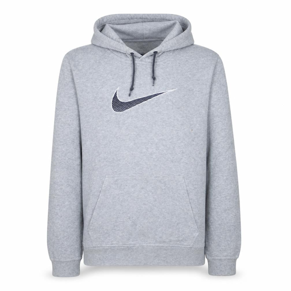 Front view of Nike Men's Grey Pullover Hoodie M Regular Fit Fleece Logo Sweatshirt