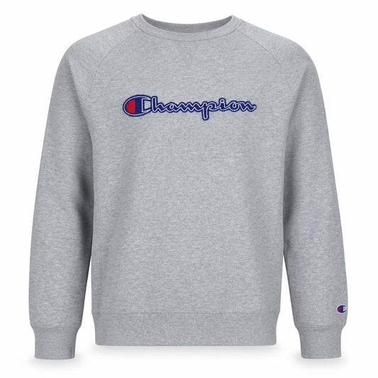Front view of Champion Men's Grey Embroidered Logo Pullover Sweatshirt Medium
