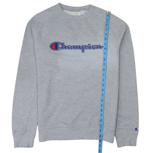 Champion Men's Grey Embroidered Logo Pullover Sweatshirt Medium