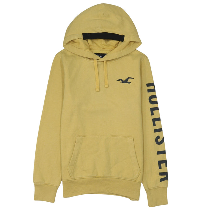 Hollister Mens Yellow Pullover Hoodie XS Logo Fleece Hooded Sweatshirt