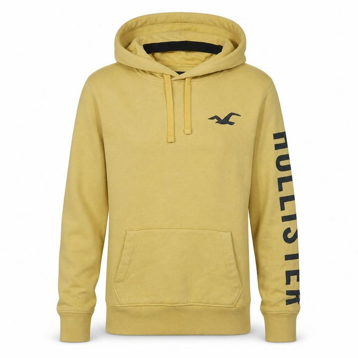 Hollister Mens Yellow Pullover Hoodie XS Logo Fleece Hooded Sweatshirt
