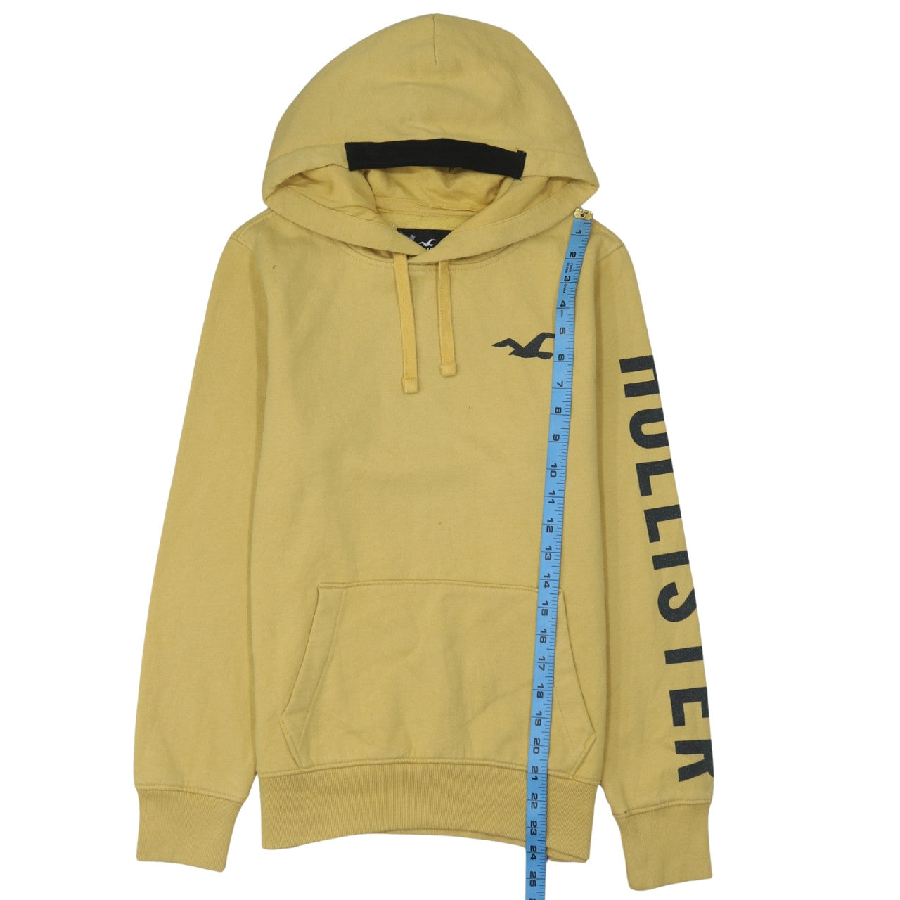 Hollister Mens Yellow Pullover Hoodie XS Logo Fleece Hooded Sweatshirt