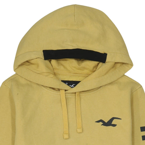 Hollister Mens Yellow Pullover Hoodie XS Logo Fleece Hooded Sweatshirt
