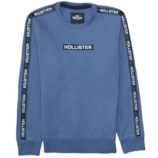 Hollister Men Blue Logo Tape Pullover Sweatshirt Size S