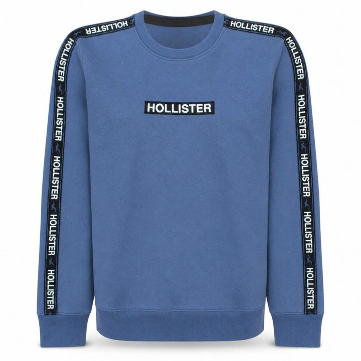Hollister Men Blue Logo Tape Pullover Sweatshirt Size S