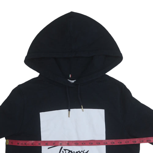 Tommy Hilfiger Men's Black Pullover Hoodie Size S Graphic Logo Sweatshirt