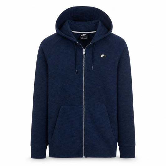 Front view of Nike Men's Blue Full Zip Hoodie, size S, Lightweight Cotton Blend