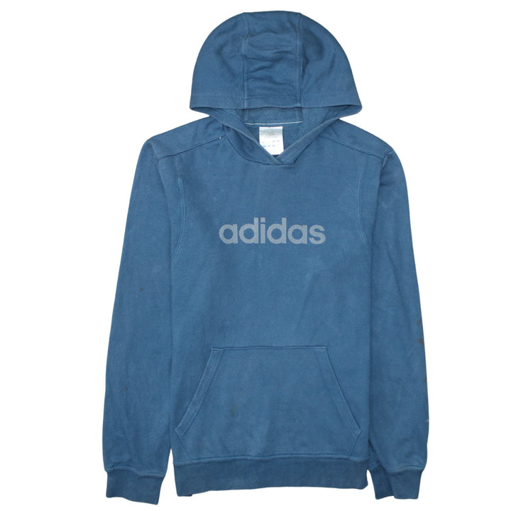 Adidas Men's Blue Pullover Hoodie Size S Cotton Blend Logo Sweatshirt