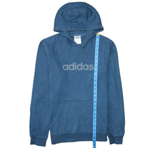 Adidas Men's Blue Pullover Hoodie Size S Cotton Blend Logo Sweatshirt