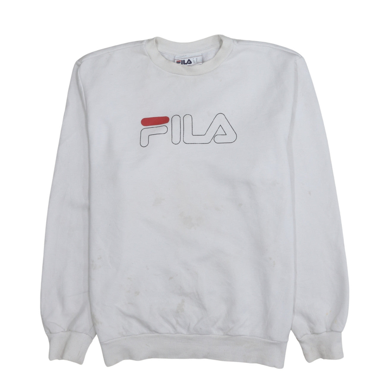 FILA Men's White Logo Crew Neck Pullover Sweatshirt M