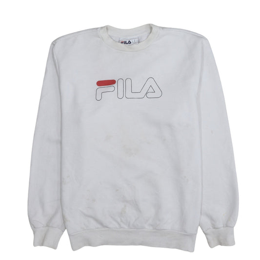 FILA Men's White Logo Crew Neck Pullover Sweatshirt M