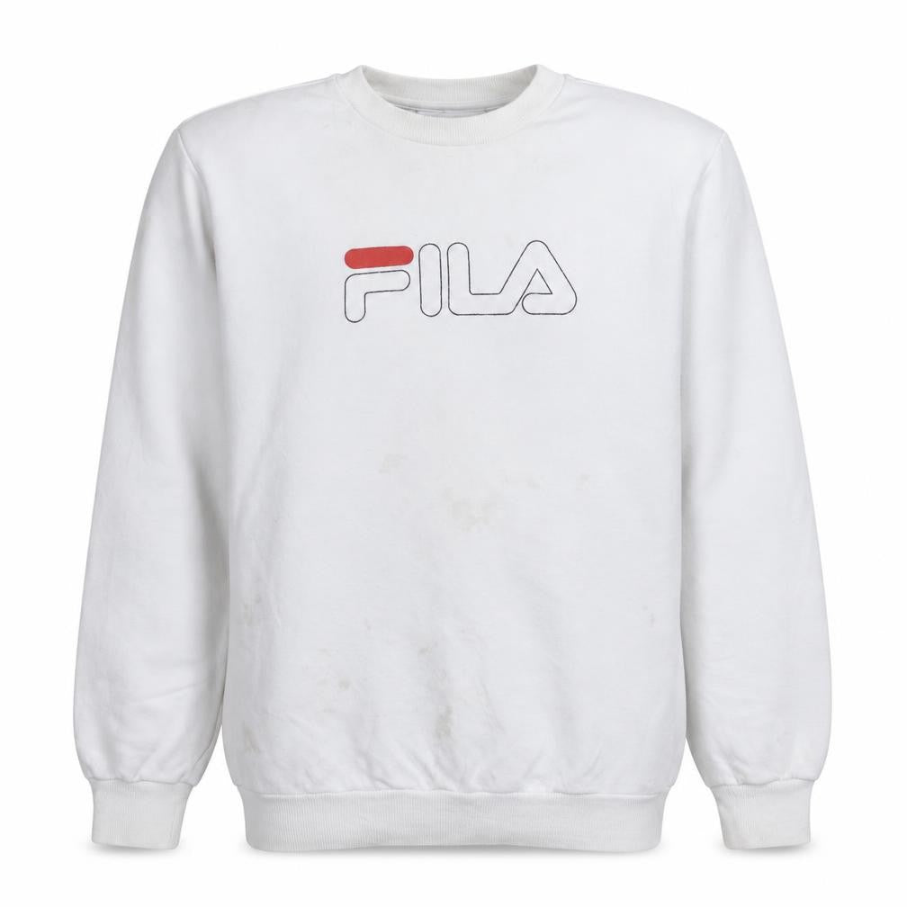 Front view of Fila Men's White Logo Crew Neck Pullover Sweatshirt M