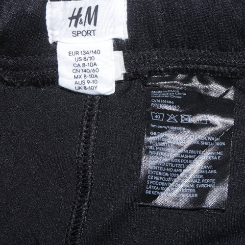 H&M Girls Black Sport Jogger Trousers 9-10 Years 100% Polyester