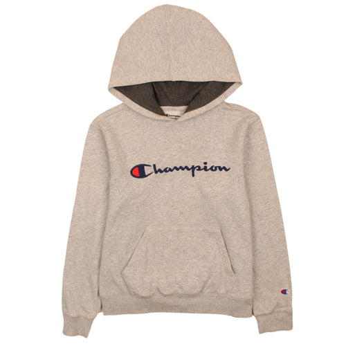 Champion Women’s Grey Pullover Hoodie L Logo Embroidered Cotton Blend
