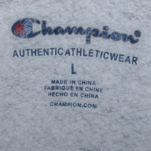 Champion Women’s Grey Pullover Hoodie L Logo Embroidered Cotton Blend