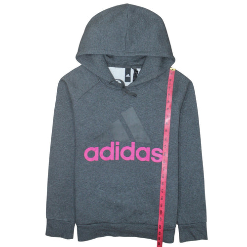 Adidas Women’s Grey Pullover Hoodie M 12-14 Logo Fleece Sweatshirt