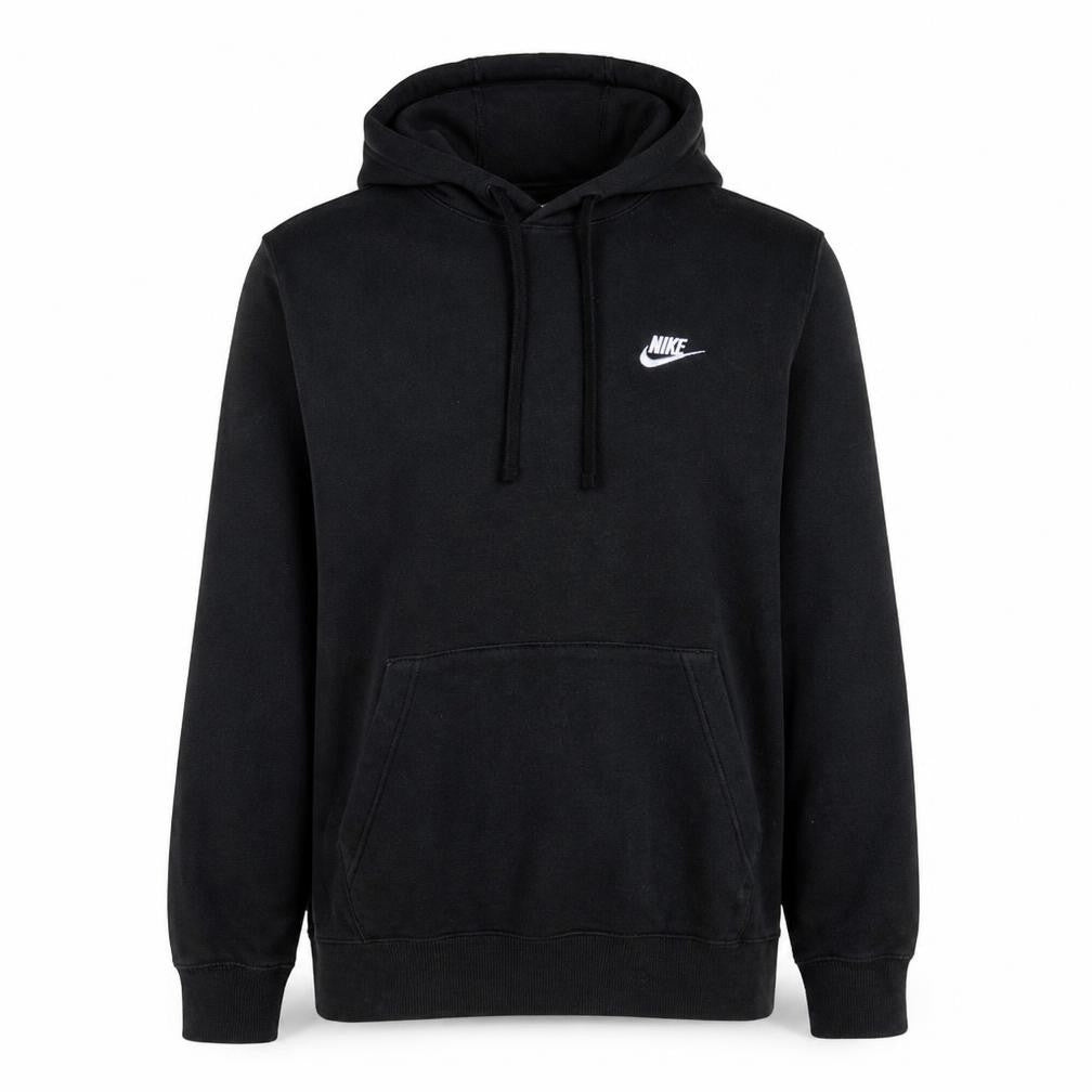 Front view of Nike Men's Black Pullover Hoodie M Fleece Logo Sweatshirt