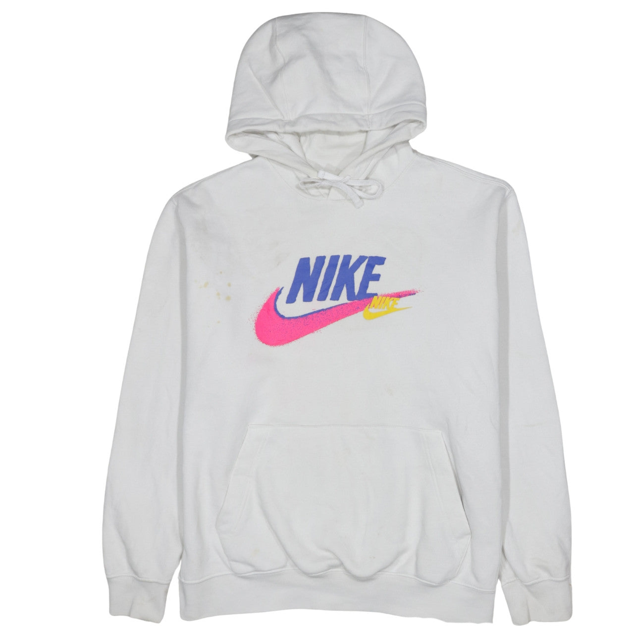 Nike Men's White Pullover Hoodie L Sports Logo Fleece Sweatshirt