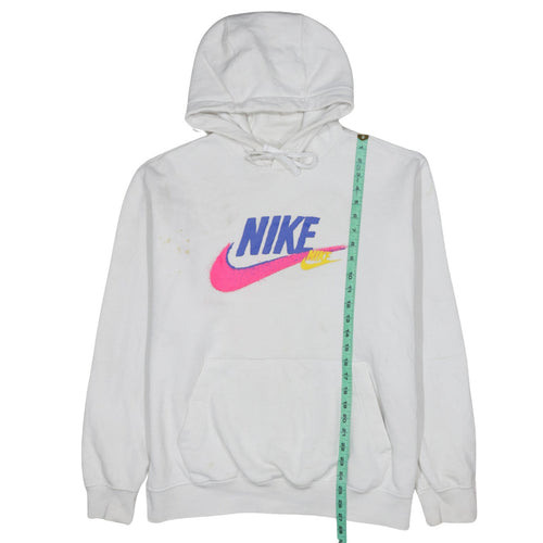 Nike Men's White Pullover Hoodie L Sports Logo Fleece Sweatshirt