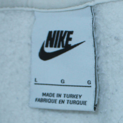Nike Men's White Pullover Hoodie L Sports Logo Fleece Sweatshirt