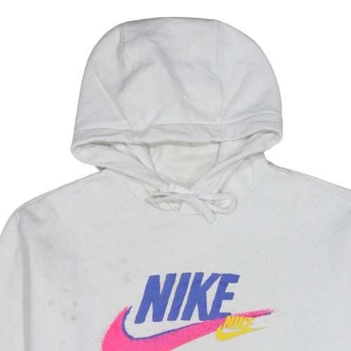 Nike Men's White Pullover Hoodie L Sports Logo Fleece Sweatshirt