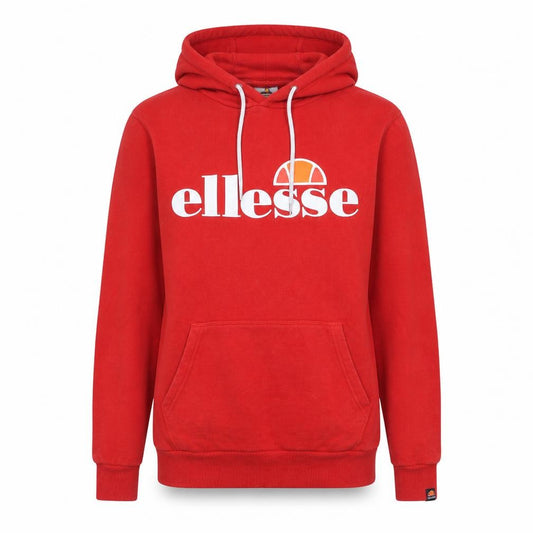 Front view of Ellesse Women's Red Pullover Hoodie UK 10 Logo Print Casual Sweatshirt