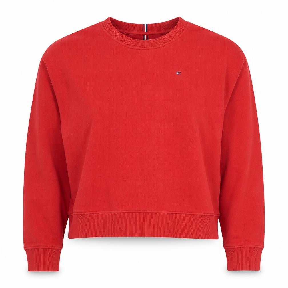 Front view of Tommy Hilfiger Women's Red Crew Neck Pullover Sweatshirt M