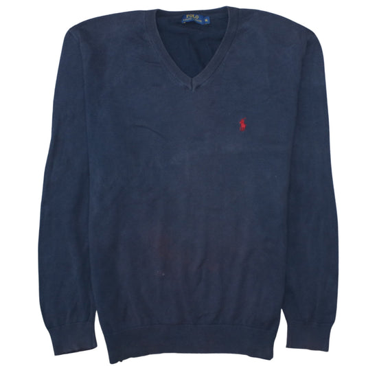 Ralph Lauren Men's Blue XL V-Neck Cotton Pullover Jumper