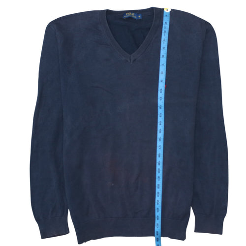 Ralph Lauren Men's Blue XL V-Neck Cotton Pullover Jumper