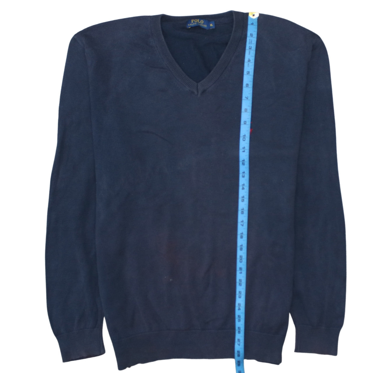 Ralph Lauren Men's Blue XL V-Neck Cotton Pullover Jumper