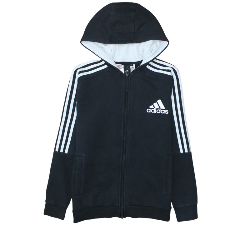 Adidas Boys Black Full Zip Hoodie Size 13-14 Years Cotton Blend Sportswear