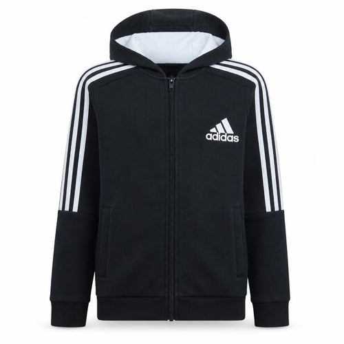 Adidas Boys Black Full Zip Hoodie Size 13-14 Years Cotton Blend Sportswear