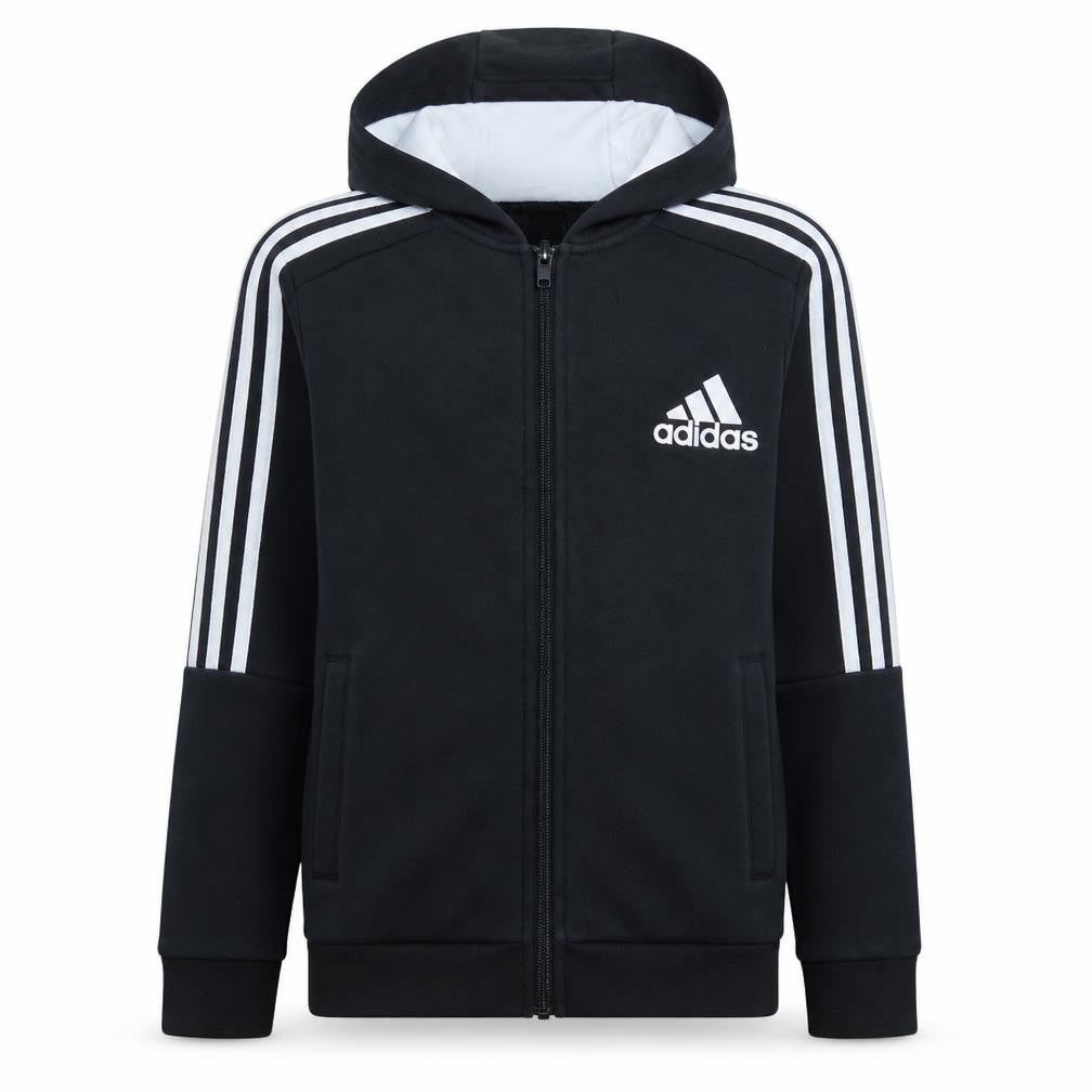 Adidas Boys Black Full Zip Hoodie Size 13-14 Years Cotton Blend Sportswear